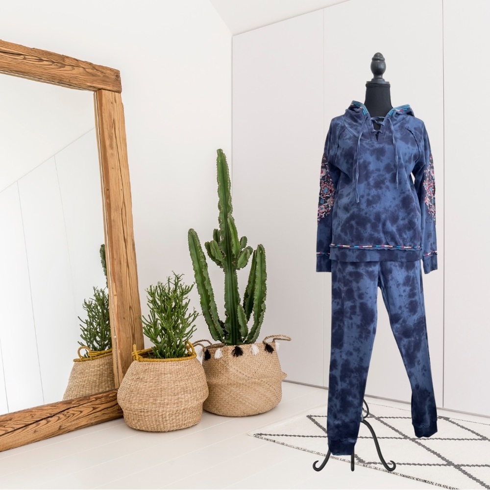 Sundance Moonlight Sky Tie Dye Floral Embroidered Sweatsuit Set